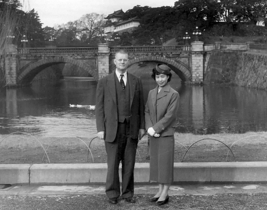 W. Edwards Deming adjacent to the Imperial Palace grounds