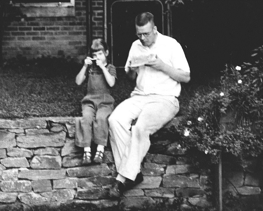 W. Edwards Deming in the backyard with daughter Diana