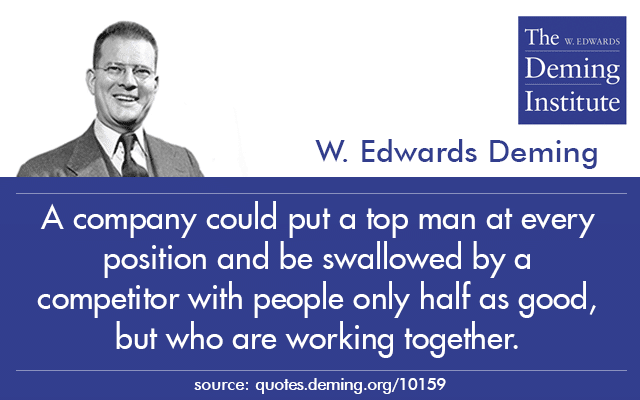 graphic of "A company could put a top man at every position and be swallowed by a competitor with people only half as good, but who are working together." quote by W. Edwards Deming