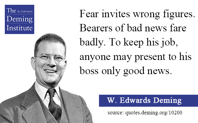 Quote image: "Fear invites wrong figures. Bearers of bad news fare badly. To keep his job, anyone may present to his boss only good news."