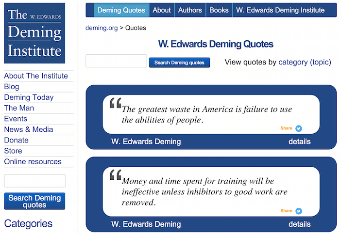 screen shot of W. Edwards Deming Quotes application