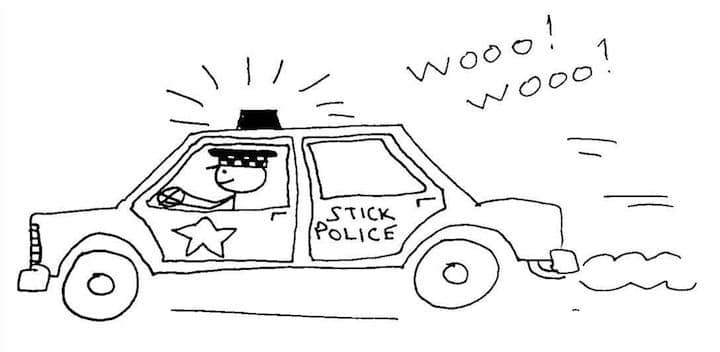 drawing of stick police car