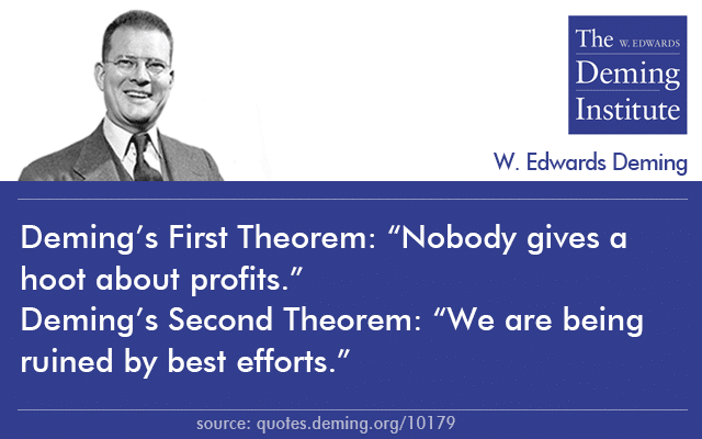 image with text - Deming’s First Theorem: “Nobody gives a hoot about profits.”