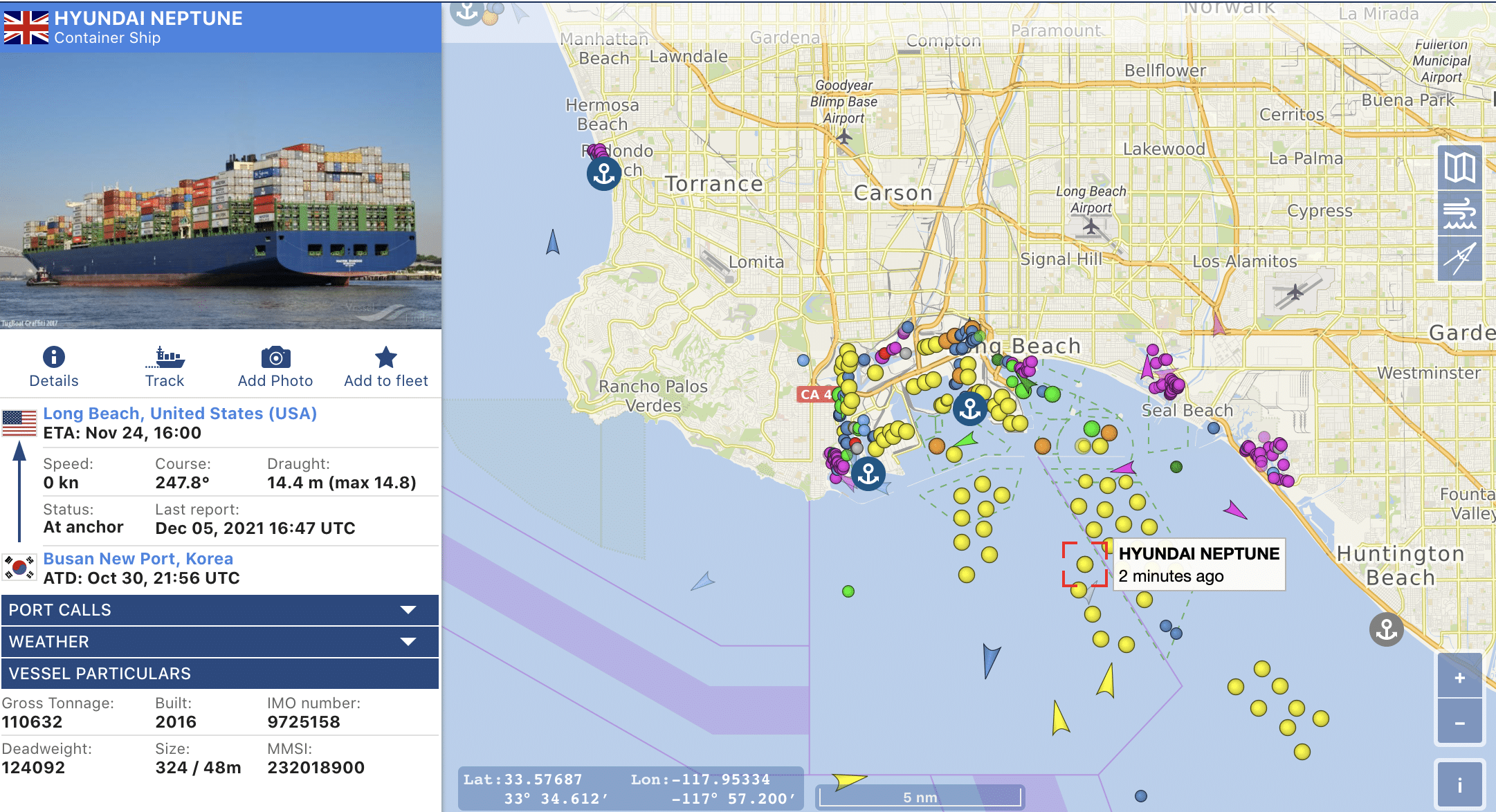 Image showing ships near the Los Angeles area ports (December 2021)
