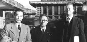 photo of Eizaburo Nishibori, W. Edwards Deming and Sigeiti Moriguti