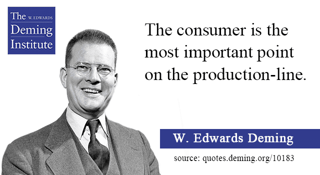 quote image with photo of Dr. Deming and the text " The consumer is the most important point on the production-line."